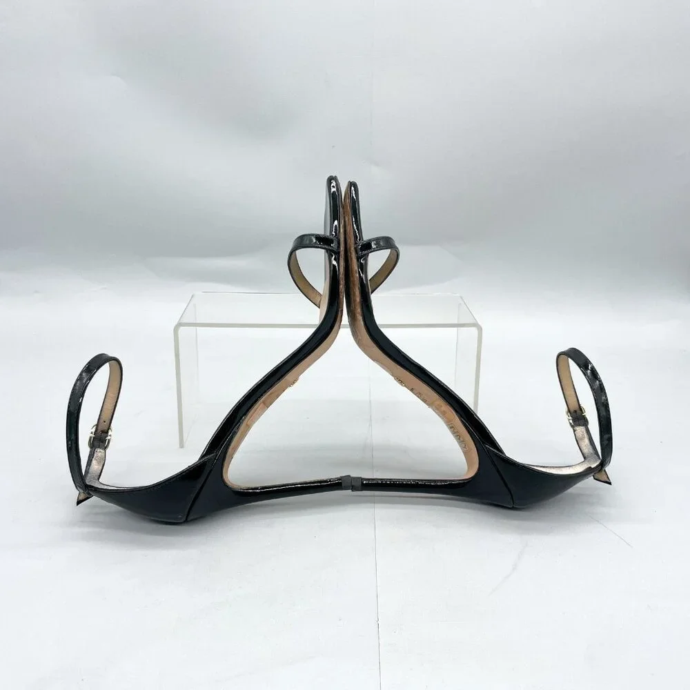 Stuart Weitzman Nudistcurve Black Patent Leather Strappy Stiletto Heel - Picture 11 of 14